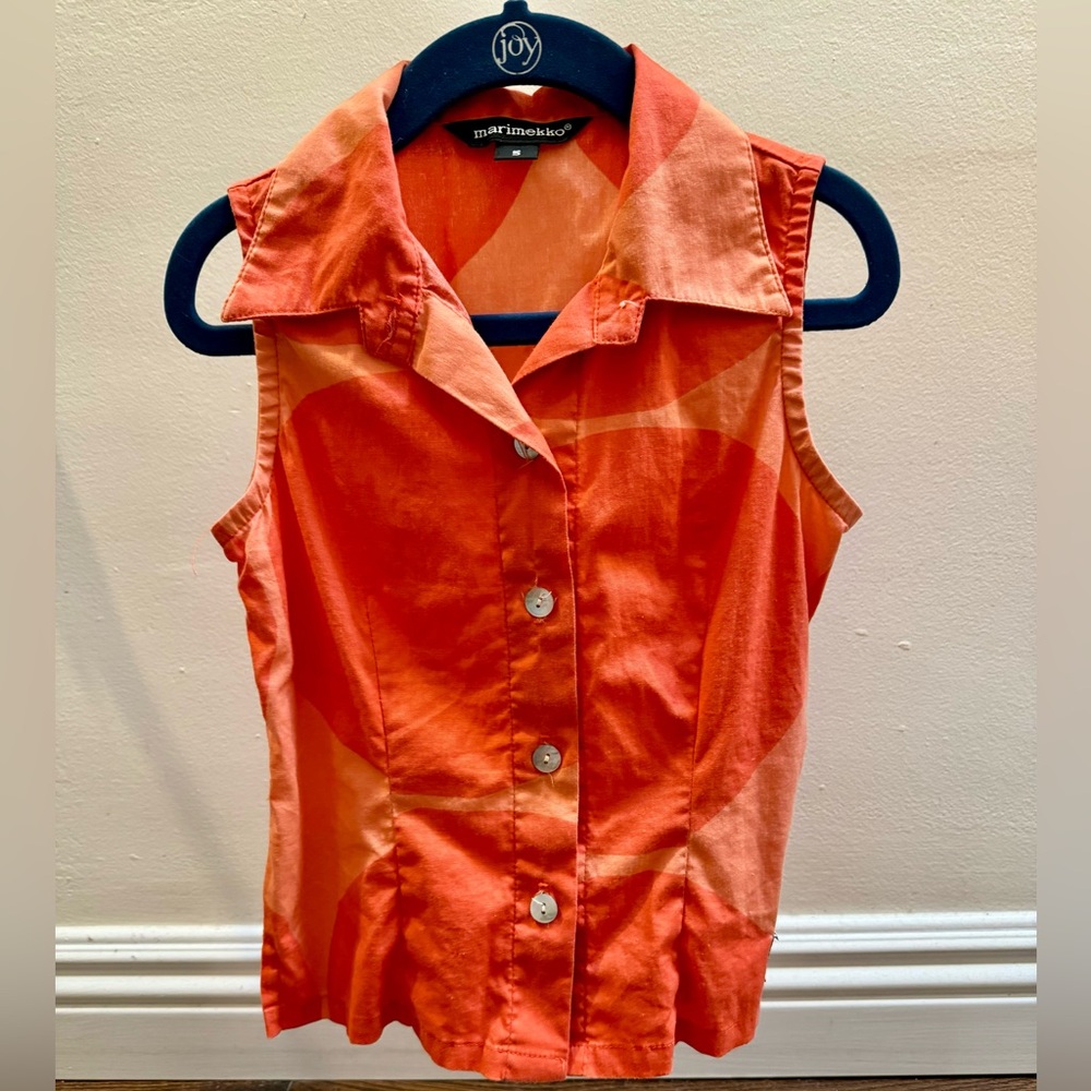 Gorgeous! 5T Marimekko tangerine tailored sleeveless blouse